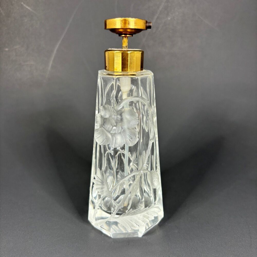 Moser Atomizer Perfume Bottle Intaglio Cut Floral Clear Glass Vintage - Picture 3 of 9